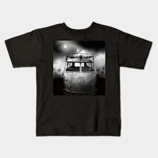 Old Volkswagen Bus Under the Moonscape Kids T-Shirt